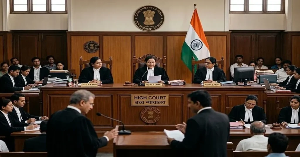 भारताच्या उच्च न्यायालयांमध्ये महिला न्यायाधीशांचे कमी प्रमाण दर्शवणारे न्यायालयाचे दृश्य